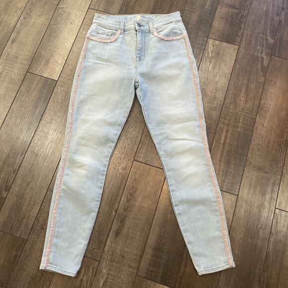 7 For All Mankind Jeans Women's Size 28 High-Waist Ankle Skinny Pink Sky Fringe - Picture 2 of 9